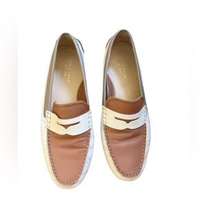 Cole Haan women’s Two-Tone Brown and White Penny Loafers
